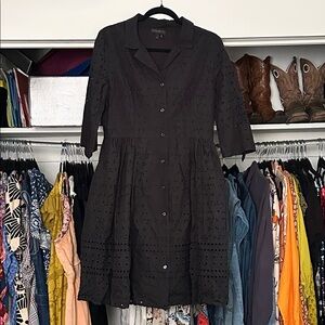 Donna Karan Tea Length Black Eyelet Dress